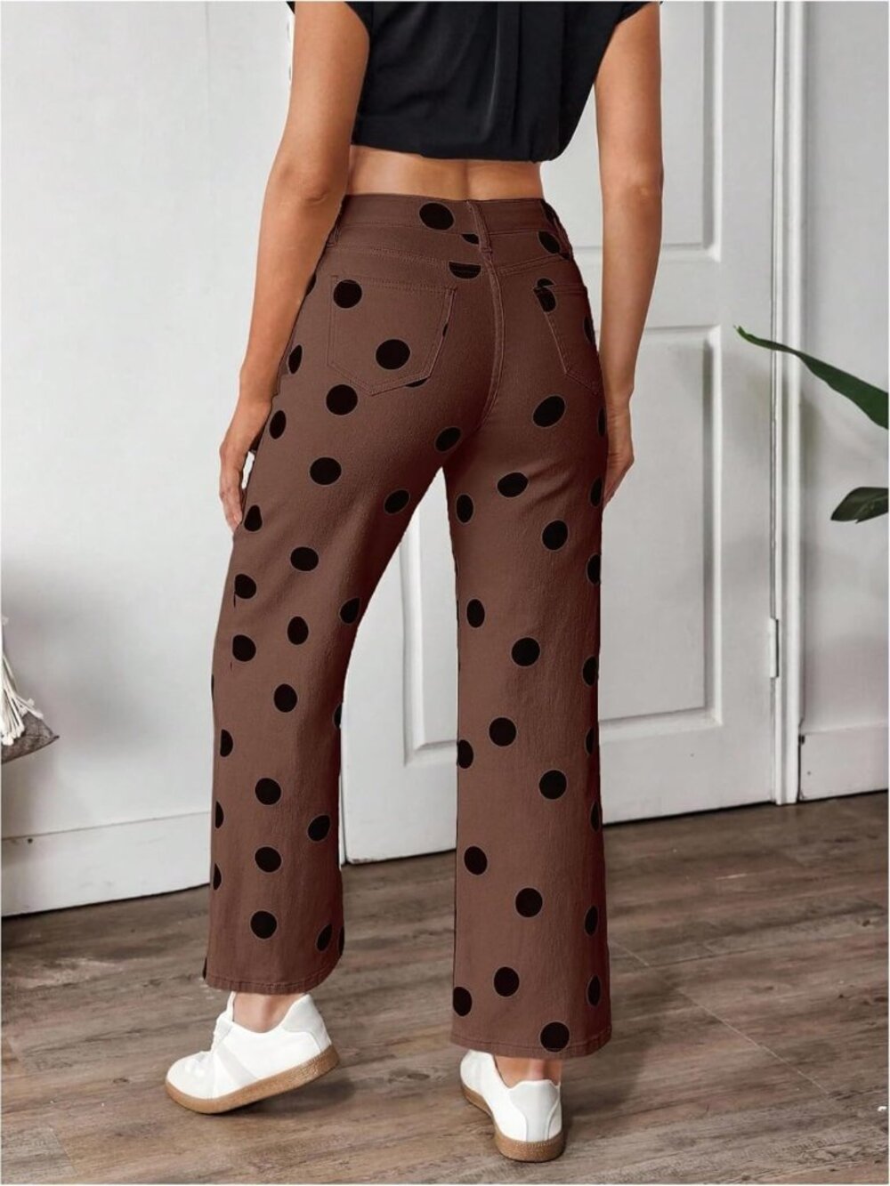Vintage Polka Dot Stretchy Straight Leg Denim Jeans for Women - Trendy Casual - Picture 2 of 6